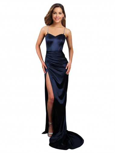 Sleeveless Sweetheart Stretch Satin Dark Navy Long Formal Evening Gown / Prom Dress / Bridesmaid Dress Bath