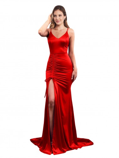 Sleeveless Sweetheart Stretch Satin Red Long Evening Dress / Bridesmaid Dress Bath