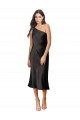 Sleeveless One Shoulder Stretch Satin Black Midi Length Black Tie Evening Dress / Prom Dress / Bridesmaid Dress Bath