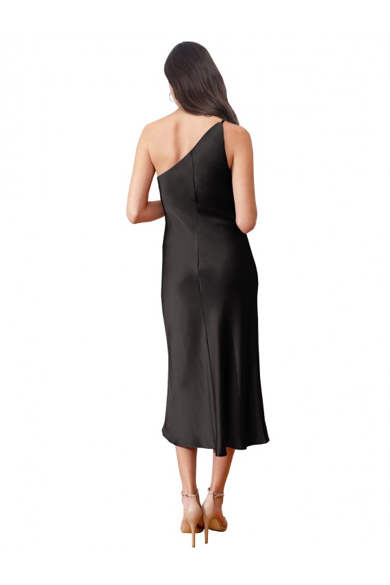 Sleeveless One Shoulder Stretch Satin Black Midi Length Black Tie Evening Dress / Prom Dress / Bridesmaid Dress Bath