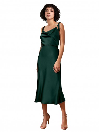 Sleeveless Cowl Neck Stretch Satin Hunter Midi Length Black Tie Evening Gown / Prom Dress / Bridesmaid Dress Bath