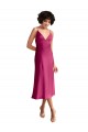 Sleeveless V-Neck Stretch Satin Fuchsia Midi Length Formal Evening Gown / Prom Dress / Bridesmaid Dress Bath
