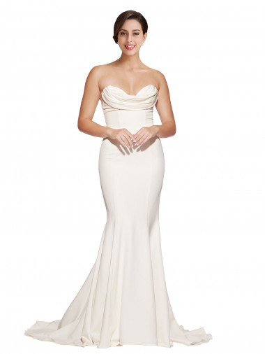 Sleeveless Strapless Stretch Satin Ivory Sweep Train Formal Evening Gown / Prom Dress / Bridesmaid Dress Bath