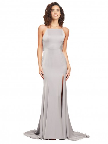 Sleeveless High Neck Stretch Satin Sweep Train Formal Evening Gown / Prom Dress / Bridesmaid Dress Bath