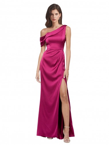 Sleeveless One Shoulder Stretch Satin Fuchsia Long Bridesmaid Dress / Evening Dress Bath