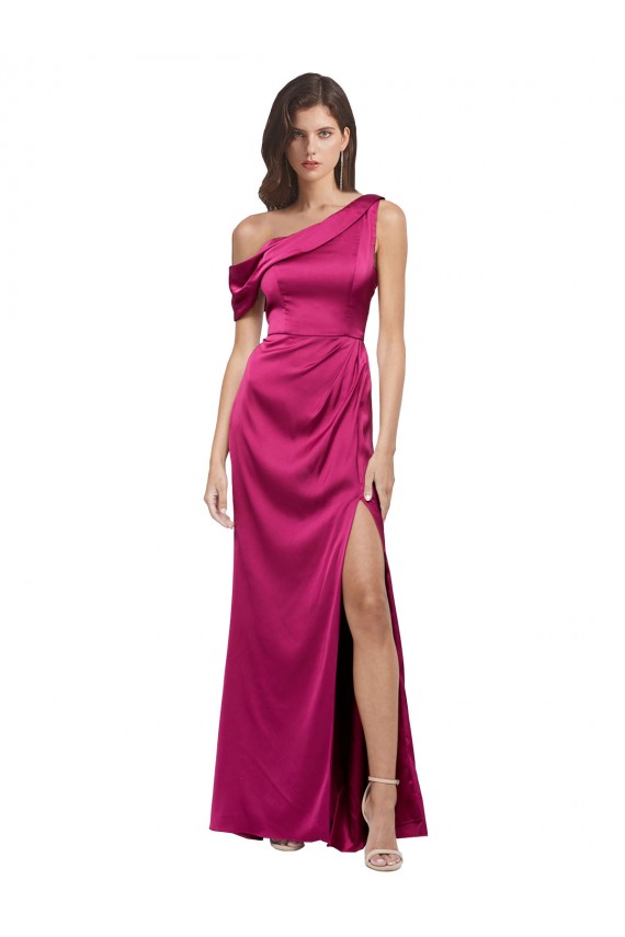 Sleeveless One Shoulder Stretch Satin Fuchsia Long Bridesmaid Dress / Evening Dress Bath