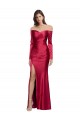 Long Sleeves Sweetheart Stretch Satin Dark Red Long Formal Evening Gown / Prom Dress / Bridesmaid Dress Bath