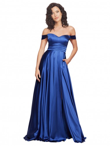 Sleeveless Sweetheart Stretch Satin Royal Blue Sweep Train Formal Evening Gown / Prom Dress / Bridesmaid Dress Bath