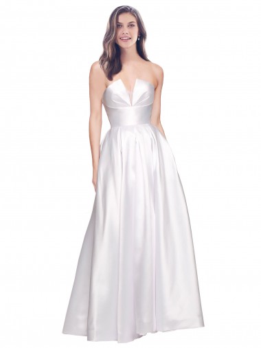 Sleeveless Strapless Stretch Satin White Long Formal Evening Gown / Prom Dress / Bridesmaid Dress Bath