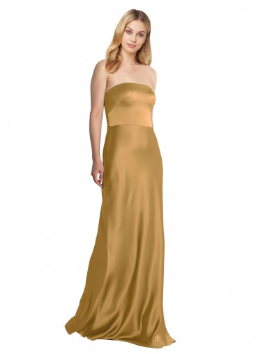 Sleeveless Strapless Stretch Satin Gold Long Formal Evening Gown / Prom Dress / Bridesmaid Dress Bath