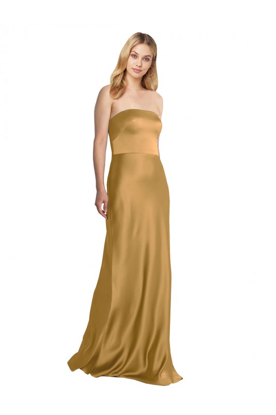 Sleeveless Strapless Stretch Satin Gold Long Formal Evening Gown / Prom Dress / Bridesmaid Dress Bath
