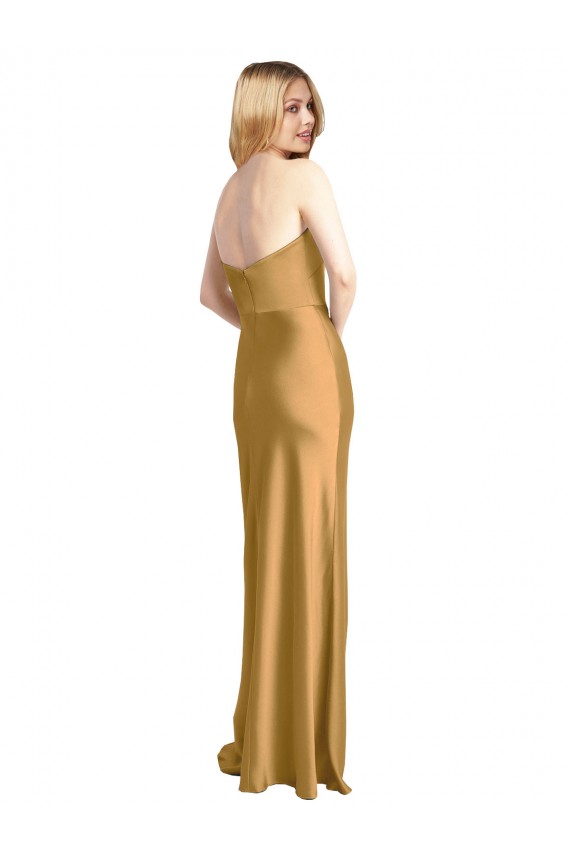 Sleeveless Strapless Stretch Satin Gold Long Formal Evening Gown / Prom Dress / Bridesmaid Dress Bath