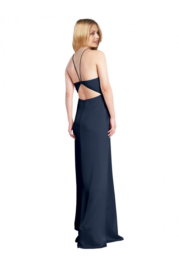 Sleeveless Halter Neck Stretch Satin Dark Navy Long Formal Evening Gown / Prom Dress / Bridesmaid Dress Bath