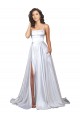 Sleeveless Spaghetti Straps Stretch Satin White Long Beach Wedding Dress Bath