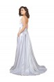 Sleeveless Spaghetti Straps Stretch Satin White Long Beach Wedding Dress Bath
