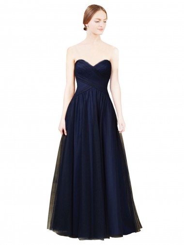 Sleeveless Strapless Tulle Dark Navy Long Bridesmaid Dress / Evening Dress Bath
