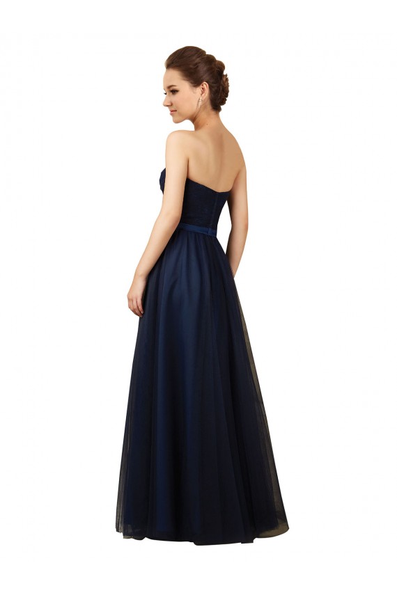 Sleeveless Strapless Tulle Dark Navy Long Bridesmaid Gown Bath