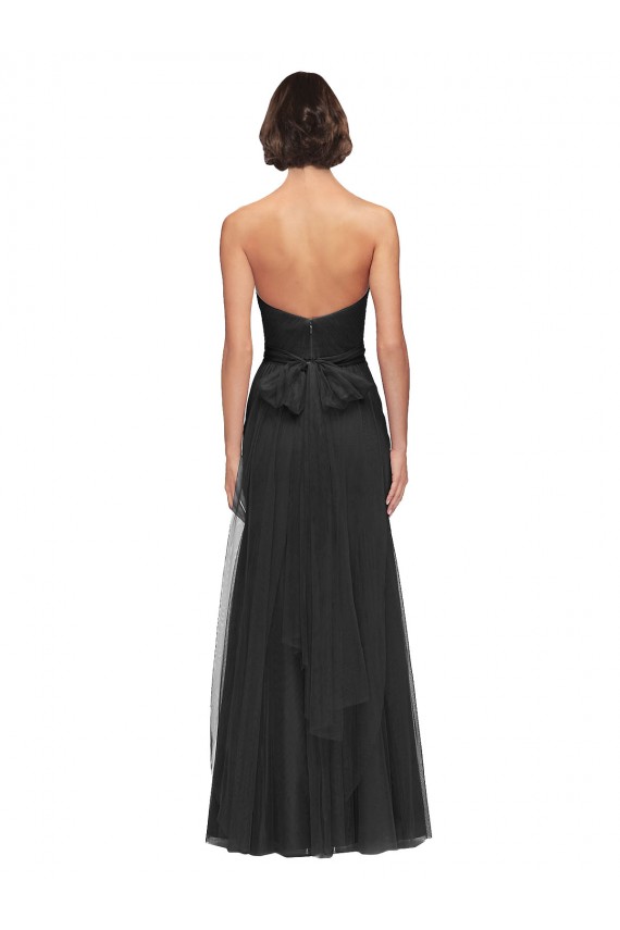 Sleeveless Sweetheart Tulle Black Long Bridesmaid Gown Bath