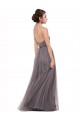 Sleeveless Spaghetti Straps Tulle Pewter Long Bridesmaid Dress Bath