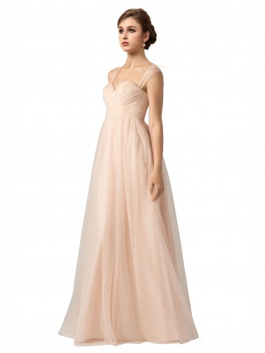 Sleeveless Sweetheart Tulle Nude Long Bridesmaid Evening Gowns Bath