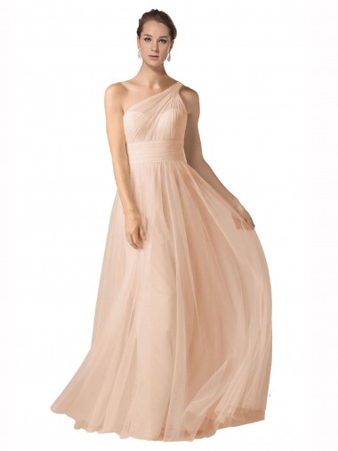 Sleeveless Sweetheart Tulle Nude Long Formal Dress / Bridesmaid Dress Bath