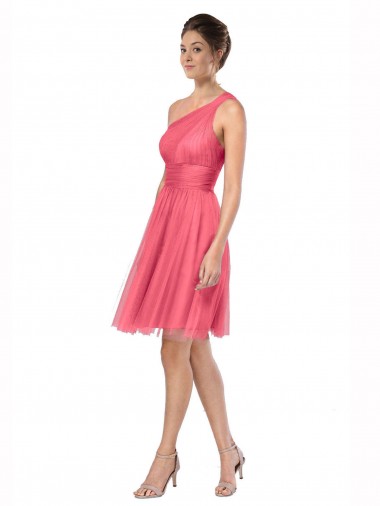 Sleeveless One Shoulder Tulle Watermelon Long Bridesmaid Dress Bath