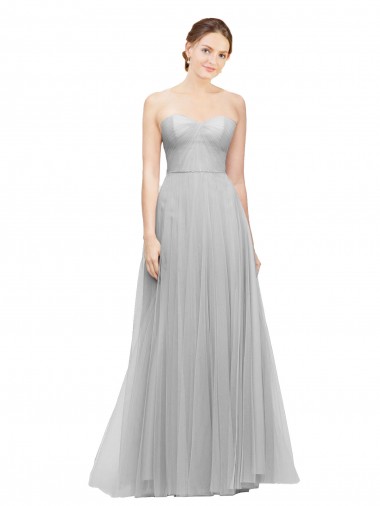 Sleeveless Sweetheart Tulle Silver Long Bridesmaid Dress Bath