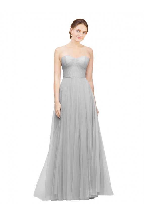 Sleeveless Sweetheart Tulle Silver Long Bridesmaid Dress Bath