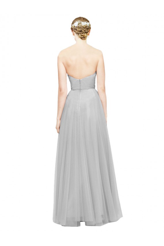 Sleeveless Sweetheart Tulle Silver Long Bridesmaid Dress Bath