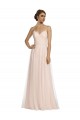 Sleeveless Spaghetti Straps Tulle Pink Long Bridesmaid Dress Bath