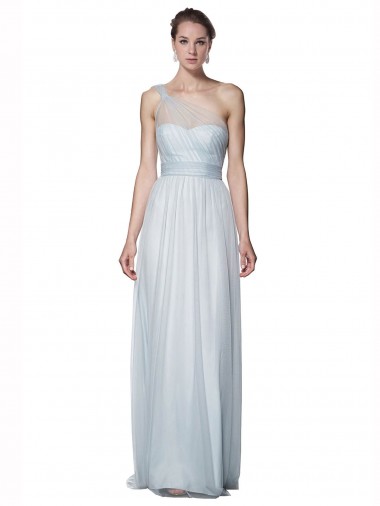 Sleeveless One Shoulder Tulle Mist Long Bridesmaid Dress Bath