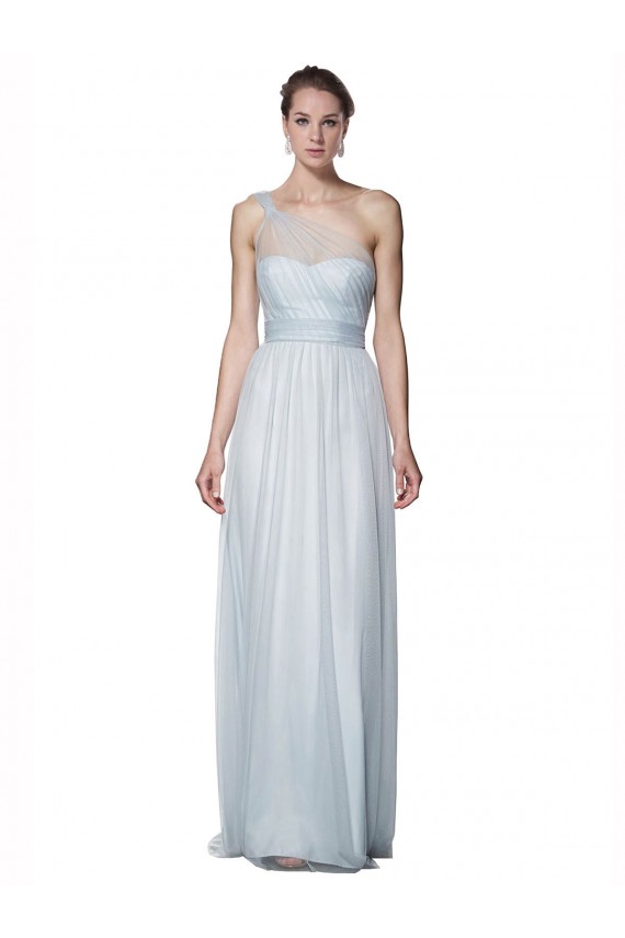 Sleeveless One Shoulder Tulle Mist Long Bridesmaid Dress Bath