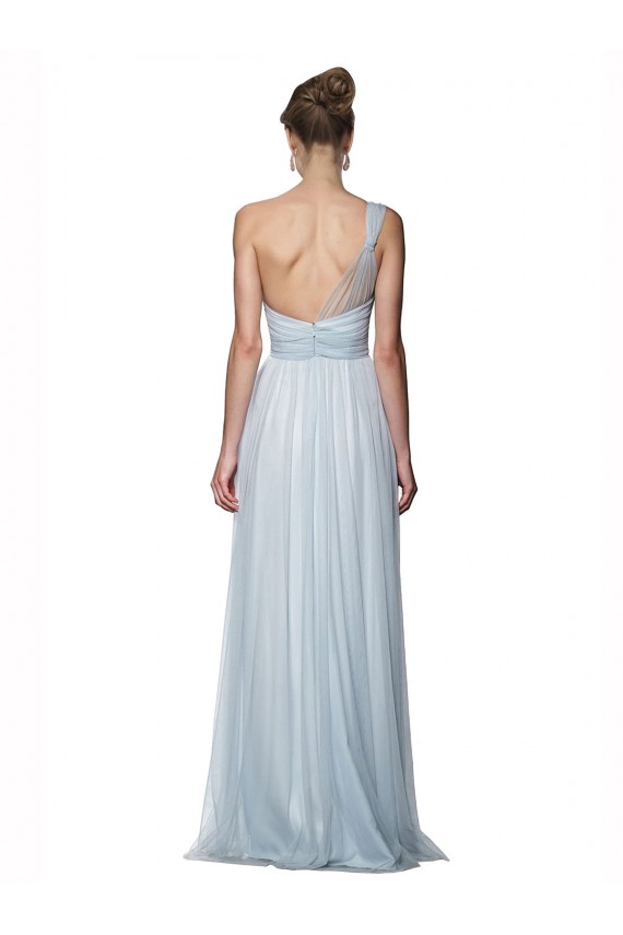 Sleeveless One Shoulder Tulle Mist Long Bridesmaid Dress Bath