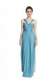 Sleeveless V-Neck Tulle Sky Blue Long Bridesmaid Dress Bath