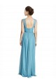 Sleeveless V-Neck Tulle Sky Blue Long Bridesmaid Dress Bath