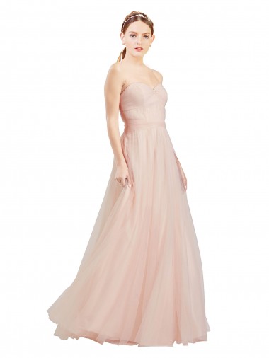 Sleeveless Strapless Tulle Pink Long Semi Formal Dress / Bridesmaid Dress Bath