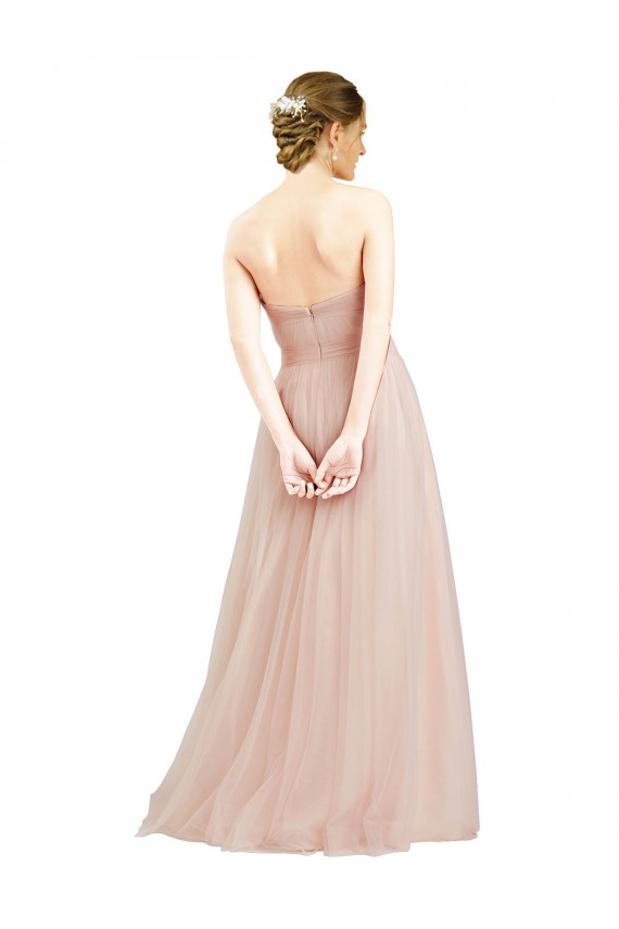 Sleeveless Strapless Tulle Pink Long Semi Formal Dress / Bridesmaid Dress Bath
