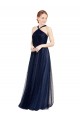 Sleeveless Halter Neck Tulle Navy Blue Long Bridesmaid Dress / Evening Dress Bath