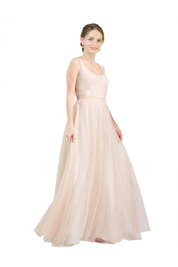 Sleeveless Scoop Neck Tulle Pink Long Semi Formal Evening Dress / Bridesmaid Dress Bath