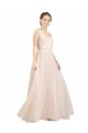 Sleeveless Scoop Neck Tulle Pink Long Semi Formal Evening Dress / Bridesmaid Dress Bath