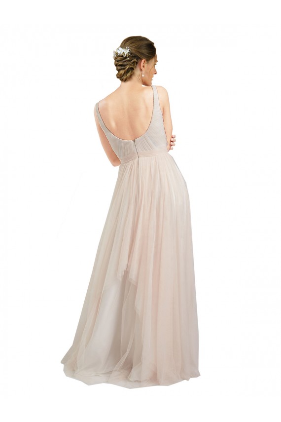 Sleeveless Scoop Neck Tulle Pink Long Semi Formal Evening Dress / Bridesmaid Dress Bath