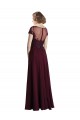 Cap Sleeves Jewel Neck Tulle & Soft Chiffon Burgundy Gold Long Bridesmaid Dress Bath