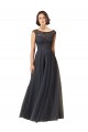 Cap Sleeves Bateau Neck Tulle & Lace Slate Grey Long Bridesmaid Dress Bath
