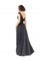 Cap Sleeves Bateau Neck Tulle & Lace Slate Grey Long Bridesmaid Dress Bath