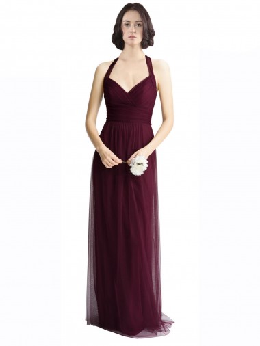 Sleeveless V-Neck Tulle Red Long Bridesmaid Dress / Evening Dress Bath