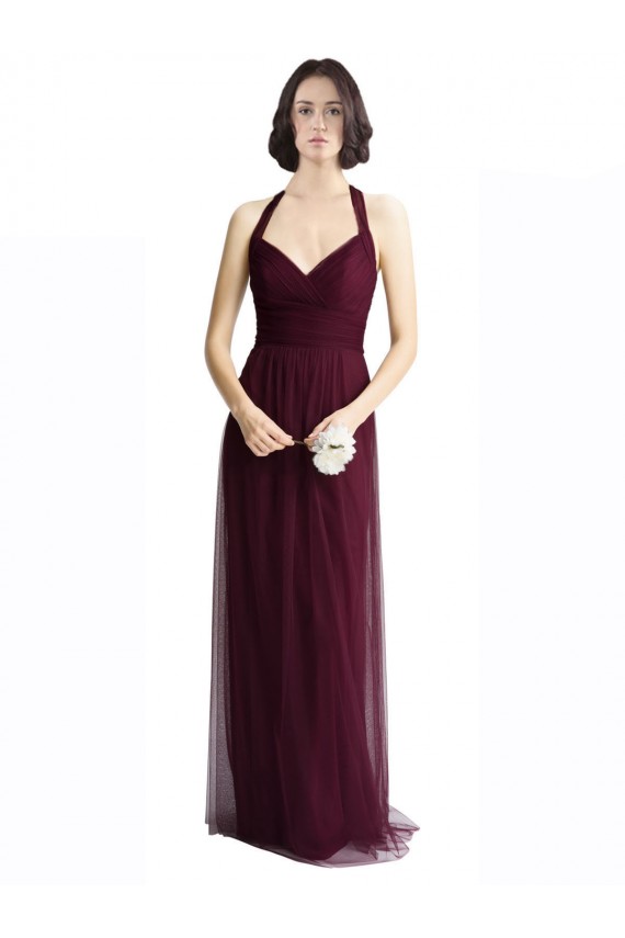 Sleeveless V-Neck Tulle Red Long Bridesmaid Dress / Evening Dress Bath