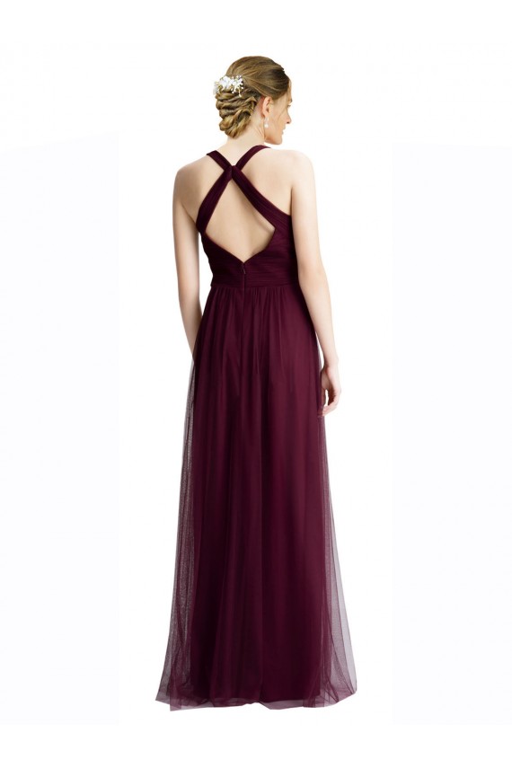 Sleeveless V-Neck Tulle Red Long Bridesmaid Dress / Evening Dress Bath
