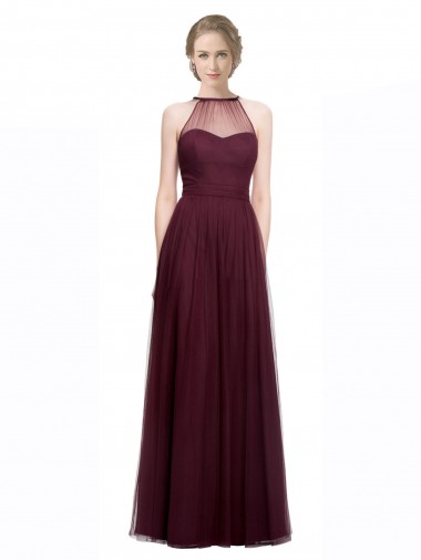 Sleeveless Sweetheart Tulle Red Long Bridesmaid Dress Bath