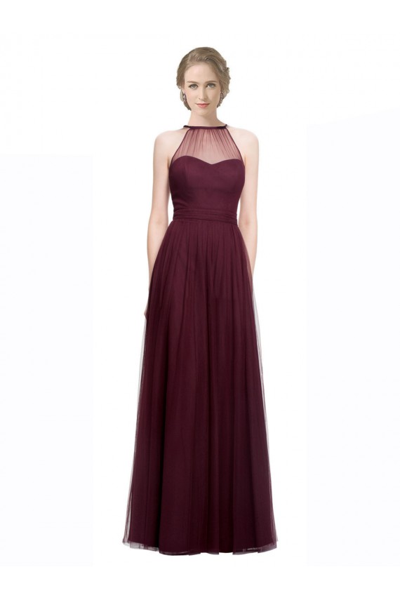 Sleeveless Sweetheart Tulle Red Long Bridesmaid Dress Bath