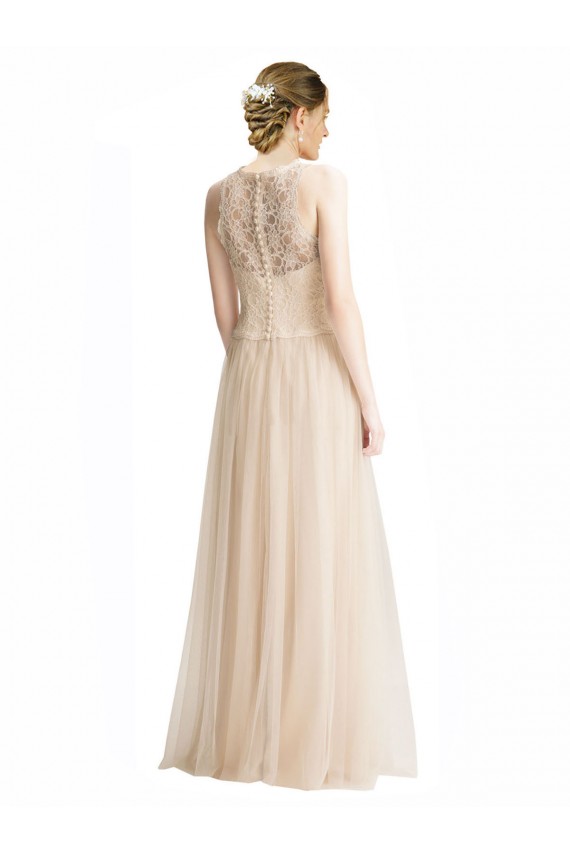 Sleeveless Illusion Neck Tulle & Lace Ivory Long Bridesmaid Dress Bath